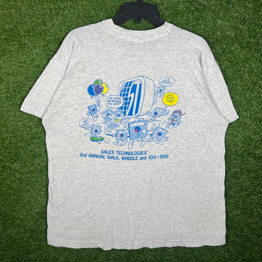 Vintage 1992 Sales Technologies Floppy Disk TShirt XL Gray Fruit of the Loom USA